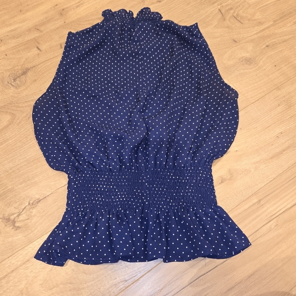 Blashe Navy Blue Polka Dot Women's Top Size Small Cinchable Waist - Picture 4 of 5